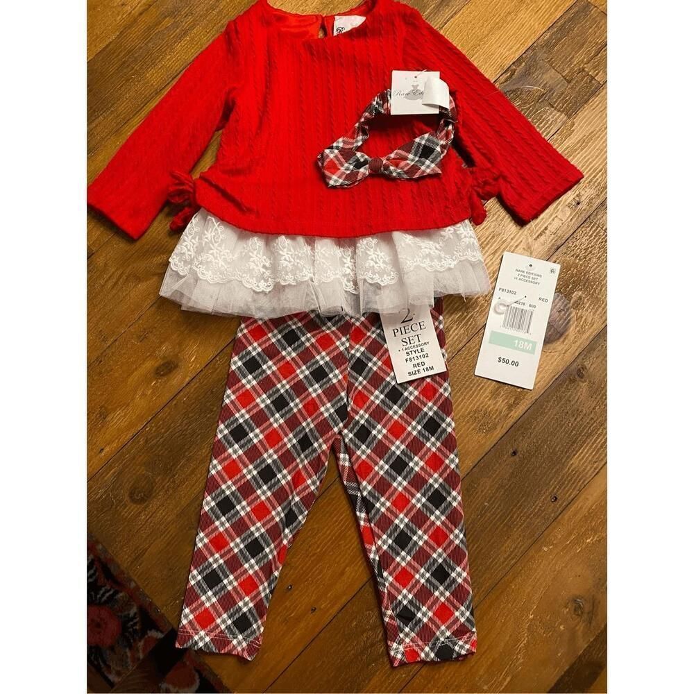 Rare Editions 18 months NWT Christmas holiday set outfit 3 piece girls red white